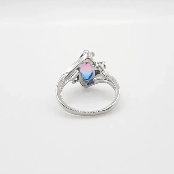 Marquise Rainbow Tourmaline Twist Ring Purple Pink Blue - Picture 2 of 4